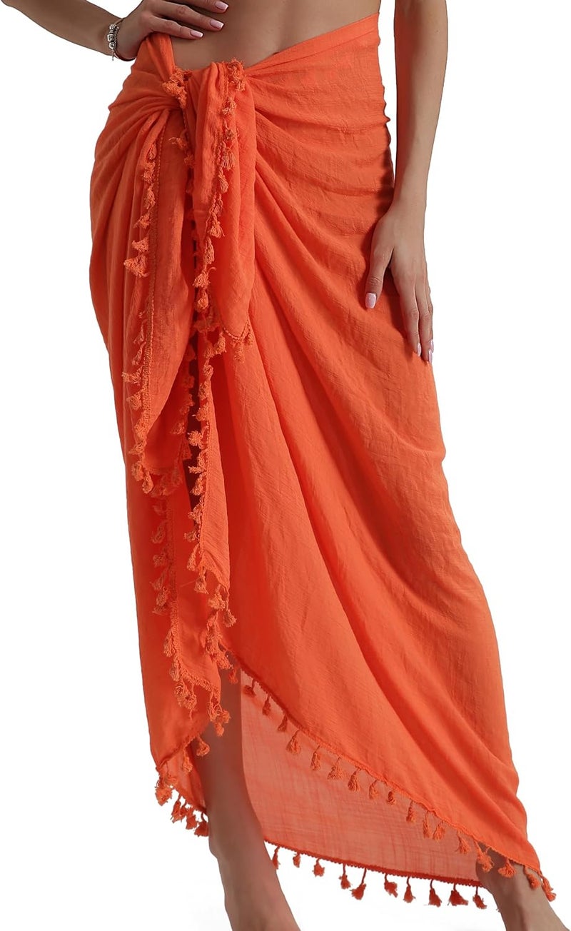 Eicolorte Store Beach Sarong Pareo Womens Semi-Sheer Swimwear Cover Ups Short Skirt with Tassels - Image 1